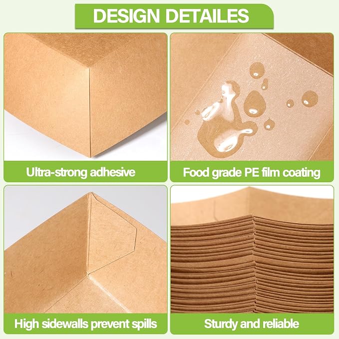 50 Pack 3lb Heavy Duty Kraft Leak Proof Paper Food Boats Disposable Nacho Trays - Image 5