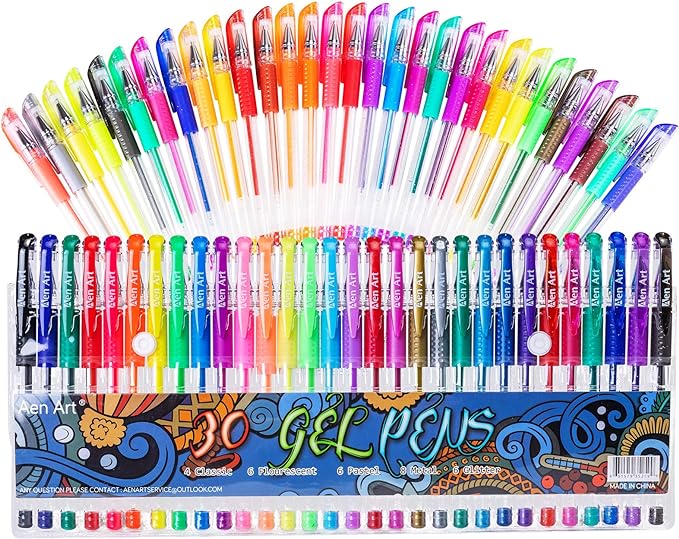 Aen Art Gel Pens for Adult Coloring Books, 30 Colors Fine Point Gel Marker Pen by ColoringForFun