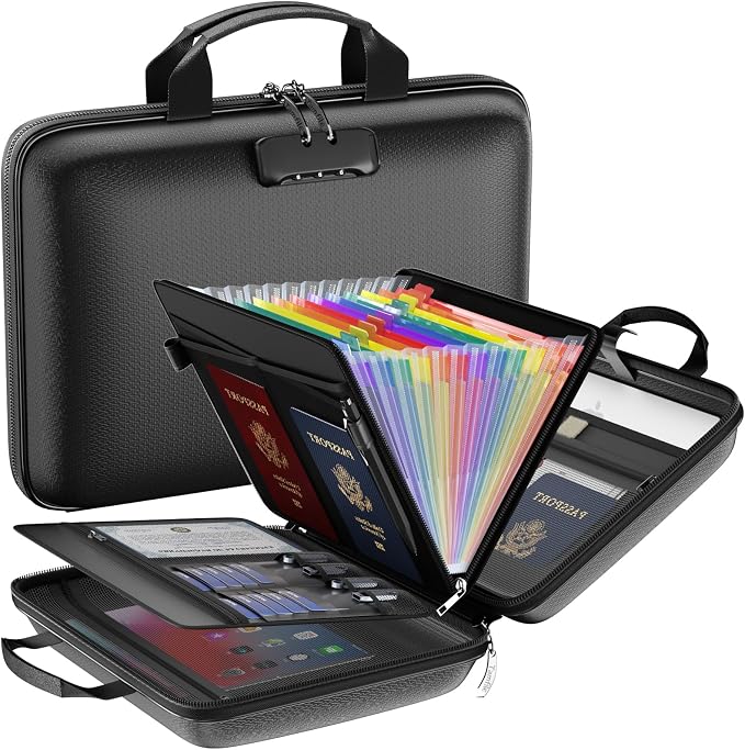Fireproof File Organizer with Lock, Hard Case Fireproof Document Box with 13 by Tamfile