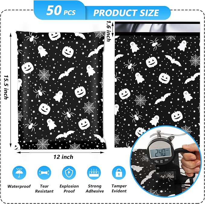 Halloween Poly Mailer 12x15.5 Inch 50 Pcs, Waterproof and Tear-Resistant - Image 2