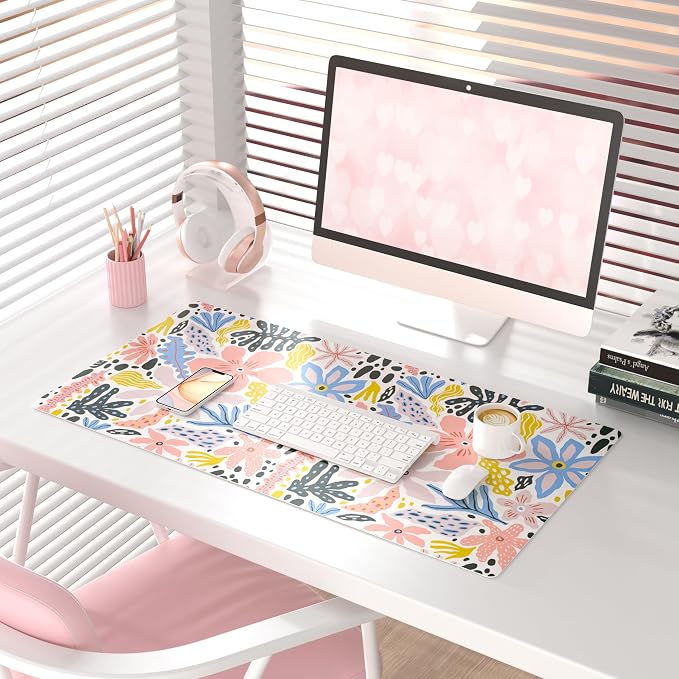 QiyI Floral Large Mouse Pad, Cute Desk Mat - Image 2