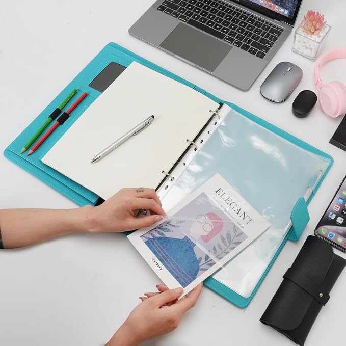 Wonderpool A4 PU Leather 3 & 4 Ring Holder Writing Portfolio Multi Document Case - Image 3