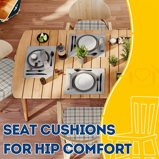 AAAAAcessories D-Shaped Chair Cushions, Machine-Washable Cover, Tan Plaid - Image 8