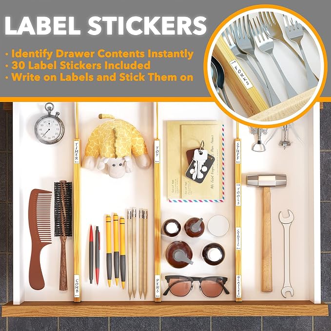 SpaceAid Bamboo Drawer Dividers Kitchen Adjustable Drawer Organizers, - Image 4
