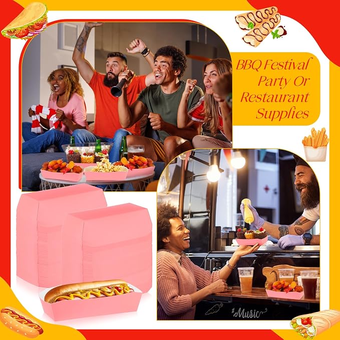 Yeaqee 100 Pcs 7" Paper Hot Dog Trays Disposable Paper Food Nacho Boats Hot Dog - Image 4