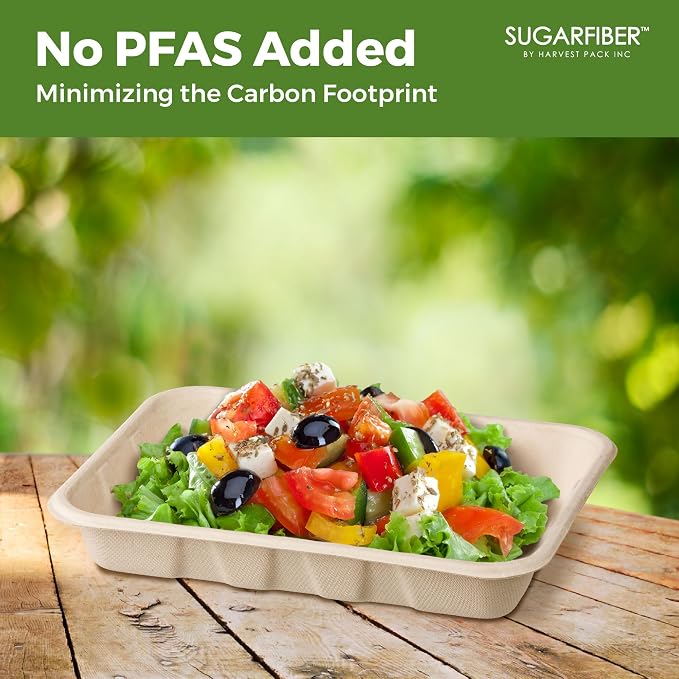Harvest Pack 22 oz Compostable Food Trays, 8.49" x 6.45" x 1.3" Disposable PFAS - Image 5