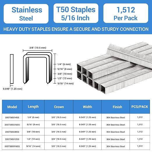 meite T50 Stainless Steel Staples Marine, 5/16 Inch Heavy Duty Staples - Image 2