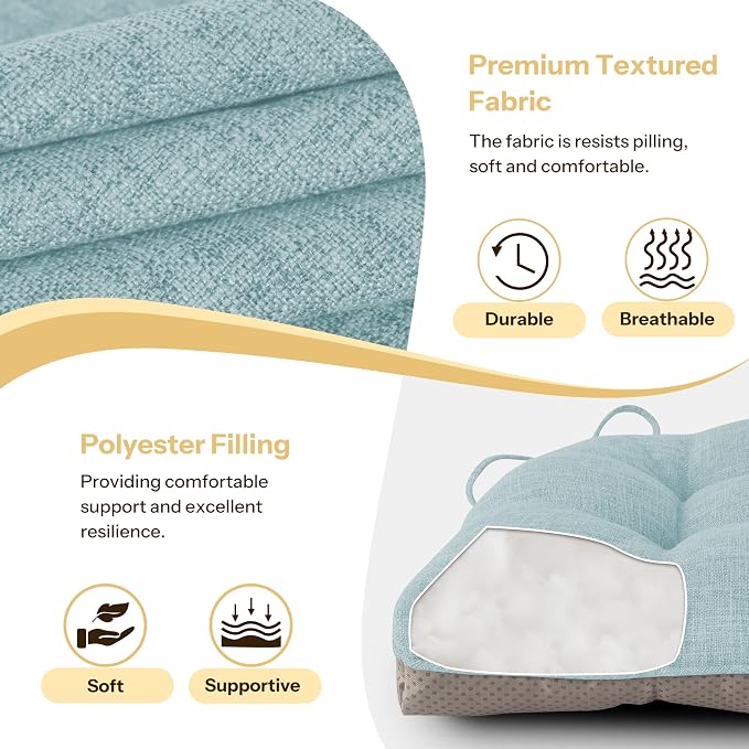 Chair Cushions for Dining Chairs 2 Pack, Aqua Blue | Non-Slip, - Image 3