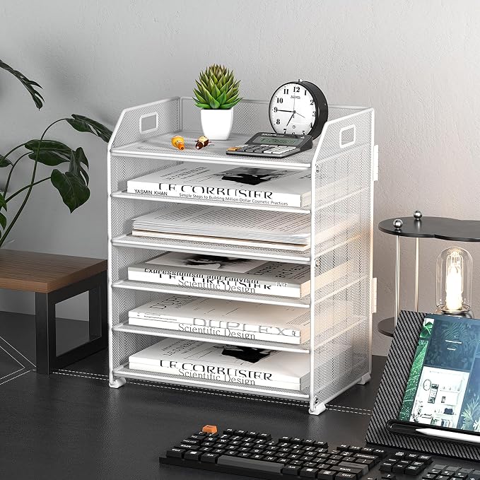 6 Tier Paper Organizer Letter Tray, Metal Mesh Paper Tray Organizer - Image 4