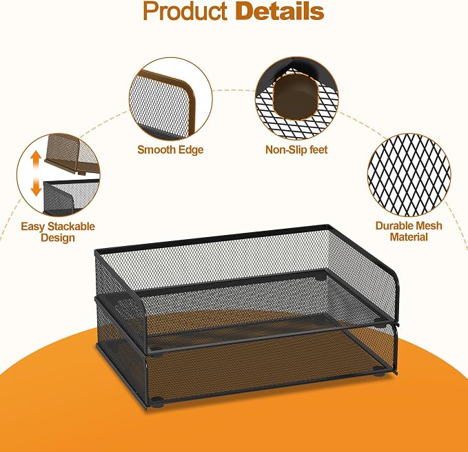 YINGHUA 2-Pack Metal Mesh Stackable Paper Letter Trays Organizer - Image 4