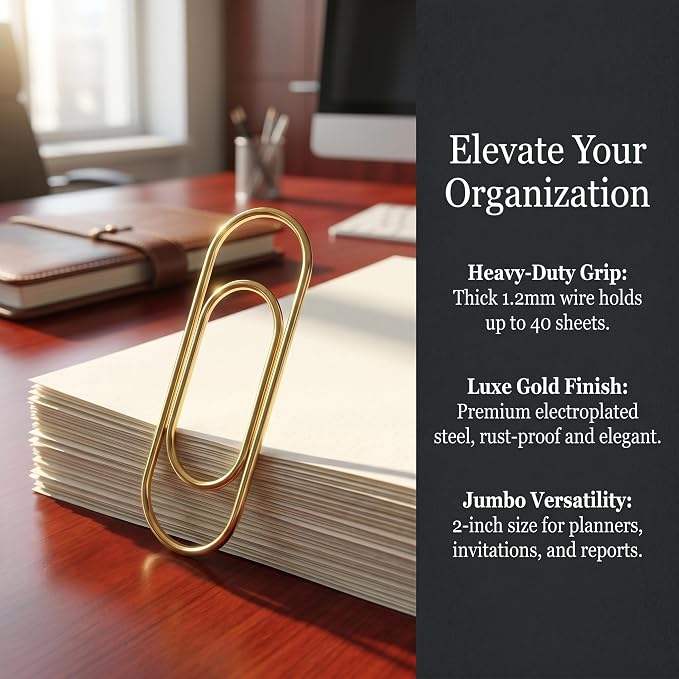 Jumbo Gold Paper Clips Heavy Duty Paperclips, 2 Inch, Heavy Duty, Rust Resistant - Image 6