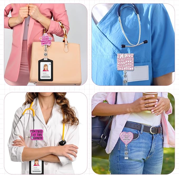 Feifeiya 24 Pcs Funny Badge Reel Nurse Cute Retractable Name ID Clip Badge - Image 5