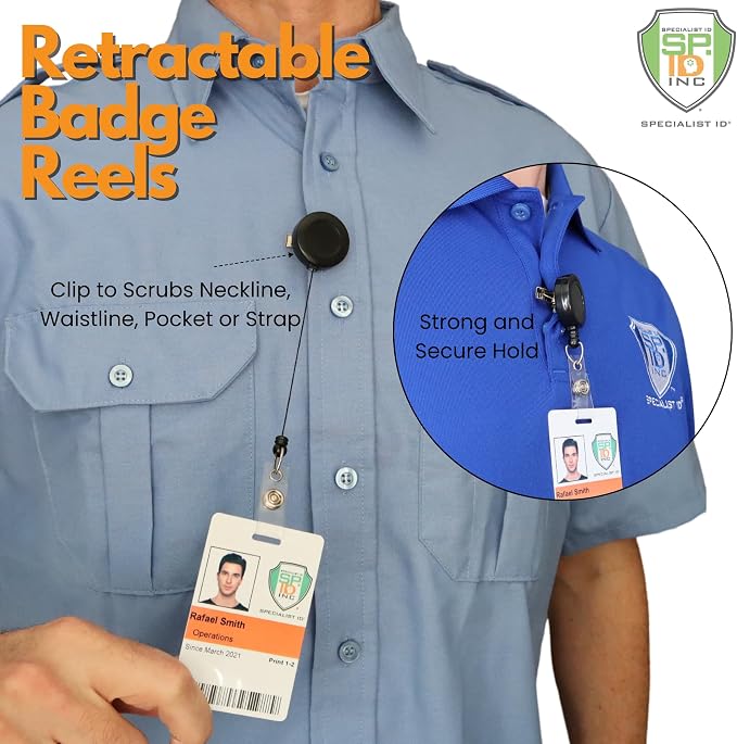 Bulk 100 Pack - Bulk Premium Black Retractable Name Badge Reels - Image 3