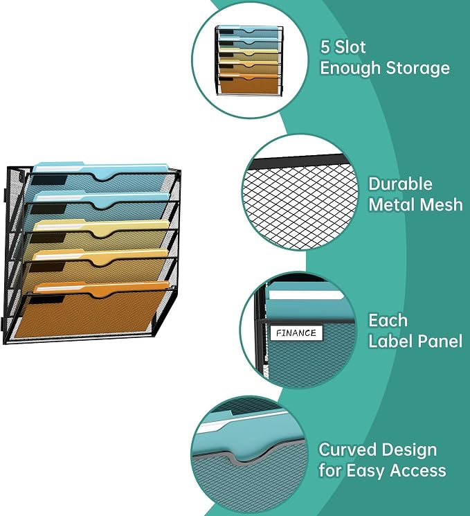 SUPEASY 5 Tier Wall File Organizer, Hanging Wall Mounted Mail Organizer - Image 3