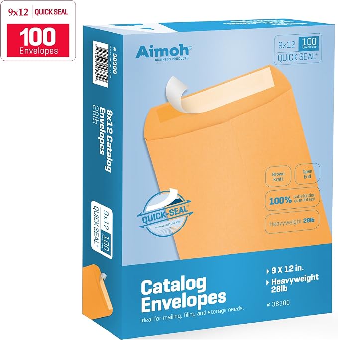 Aimoh 9 X 12 Self-Seal Brown Kraft Catalog Mailing Envelopes - 28lb - 100 Count - Image 7