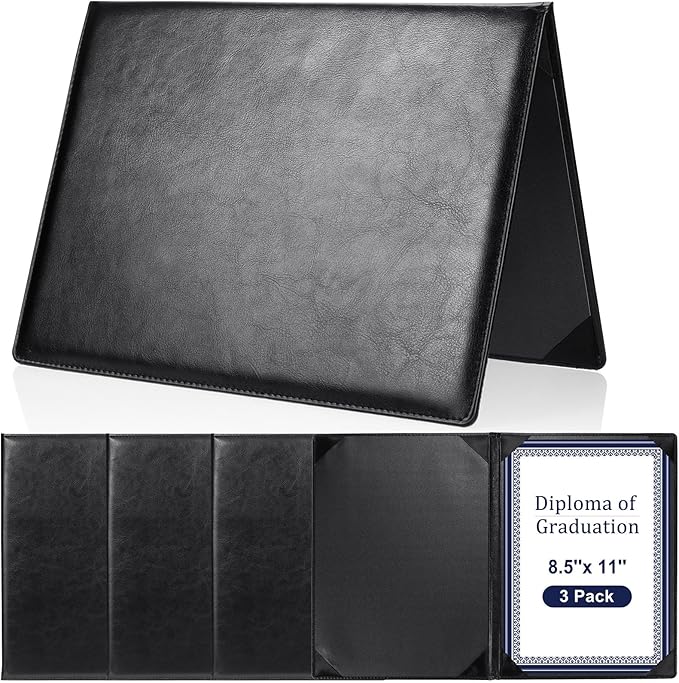 Tenare 3 Pcs Black Leather Certificate Holder 8.5 x 11" PU Phd Bachelor Master by Tenare
