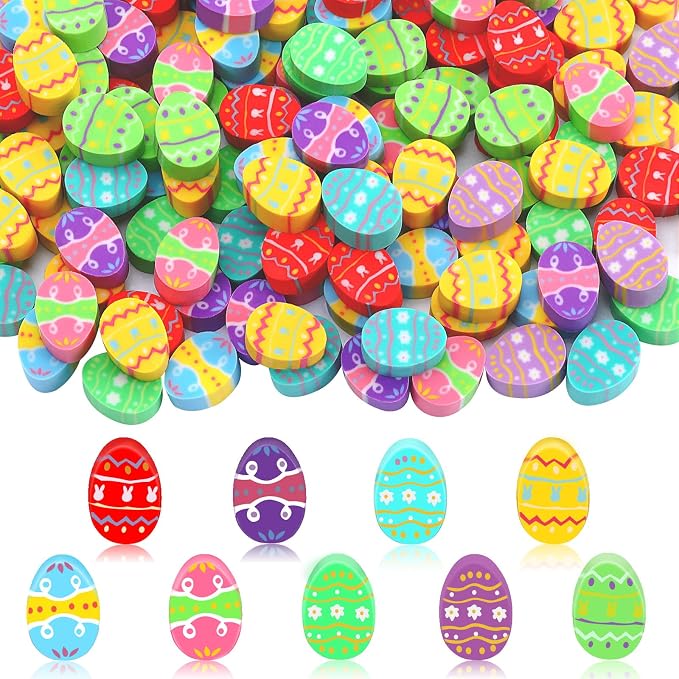 JUNEBRUSHS 150 Pcs Easter Egg Erasers Bulk, 9 Styles Mini Cute Rubber Erasers by JUNEBRUSHS