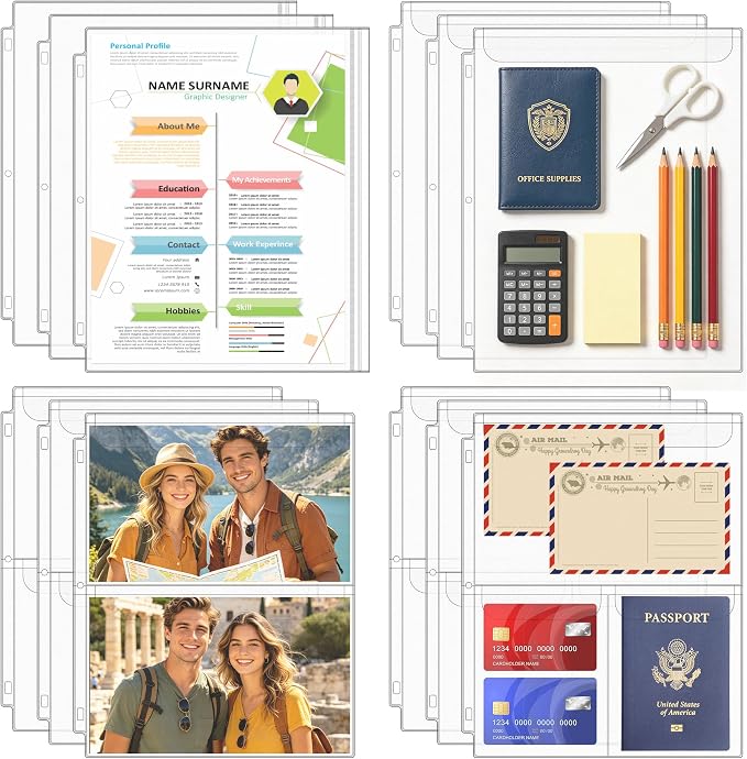 12PCS Letter Size Binder Pockets, 3-Hole Loose Leaf Insert Bag | by Unknown