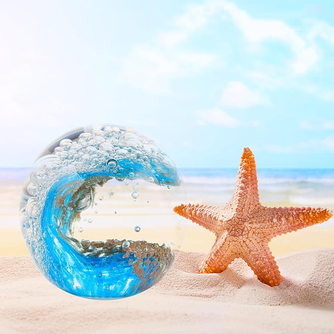 Qianwei Ocean Waves Hand Blown Glass Decor Crystal Ball Sea Figurines Gifts | - Image 6