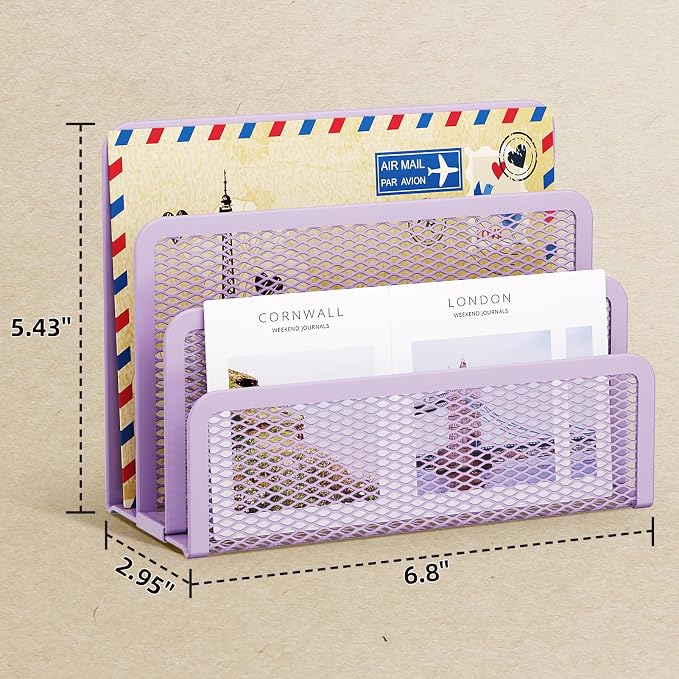 Marbrasse Mail Organizer for Desk, 3-Slot Mesh Metal Mail Holder countertop - Image 6