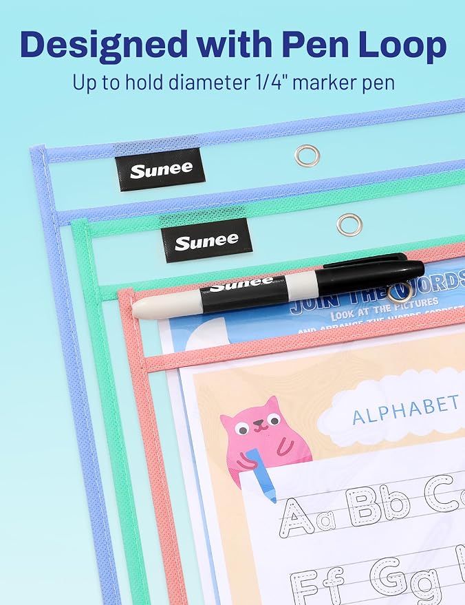 SUNEE 6 Packs Oversized Reusable Dry Erase Pocket Sleeves - Image 4