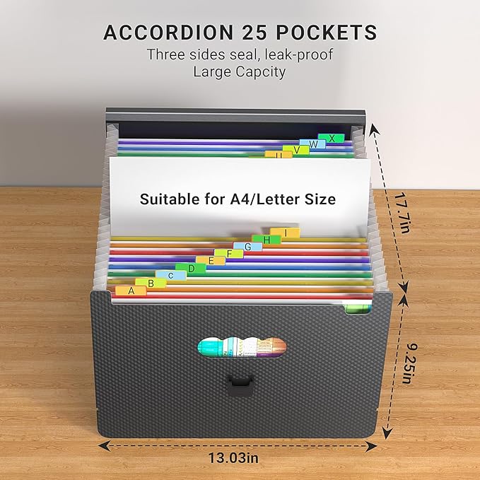 Expanding File Folders, Accordion File Organizer, 25 Pockets Expandable File - Image 3