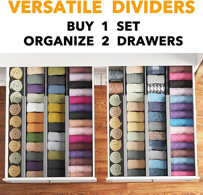 SpaceAid Bamboo Dresser Drawer Dividers 6 Pack, 4.65“ High Adjustable 17“-22” - Image 5
