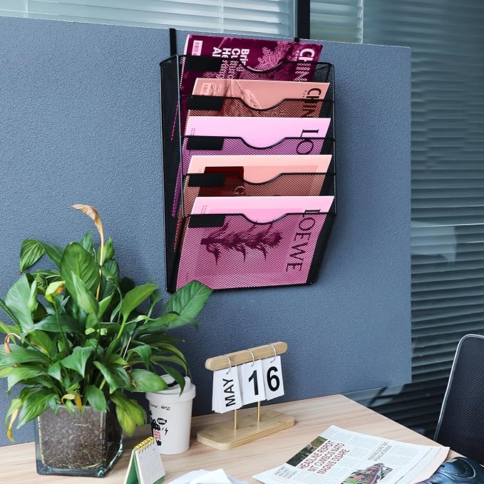 5 Pockets Mesh Wall File Holder Organizer Office Hanging File Folder Magazine - Image 7
