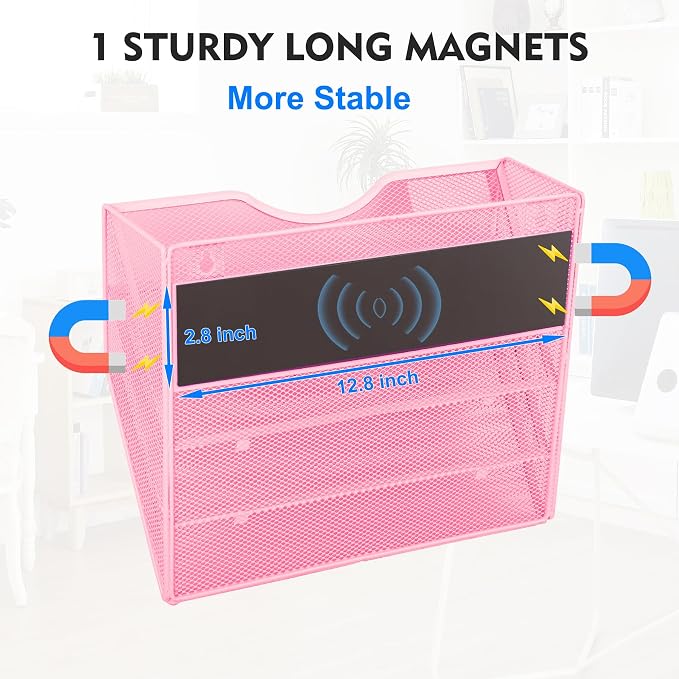 EASEPRES Magnetic 3 Pocket Mesh Hanging Wall File Organizer, Wall Mounted Mail - Image 2