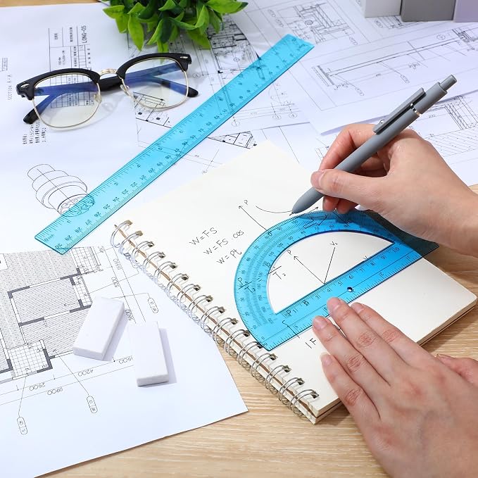 Zonon 2 Pcs 12 Inch Clear Ruler and 6 Inch Plastic Protractor Set, Dual Scale - Image 4