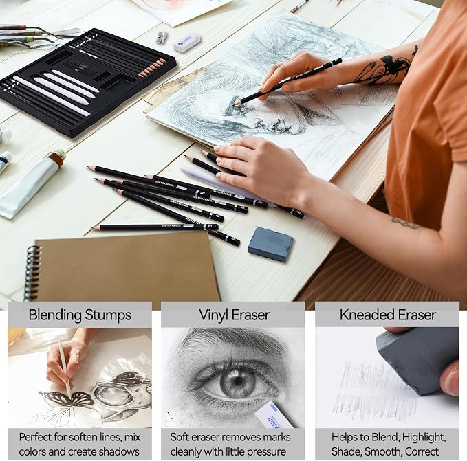 PANDAFLY Drawing Sketching Pencil Set, 22 Piece Pro Art Pencil Kit - Image 5