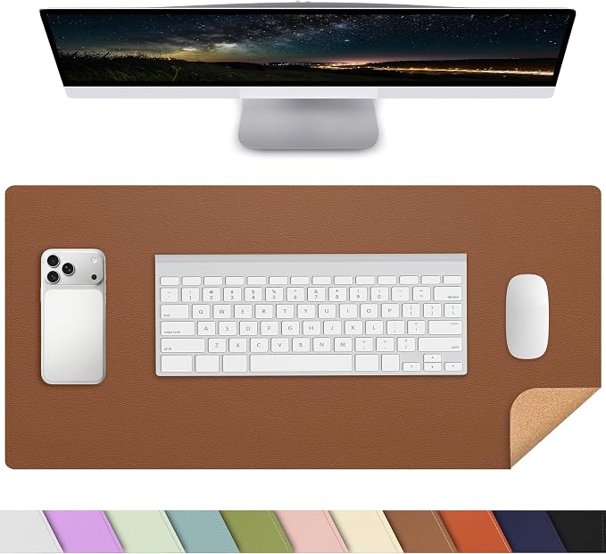 AFIING Leather Desk Mat, 31.5" x 17", Cork Desk Pad Protector | Dual-Sided Cork by AFIING