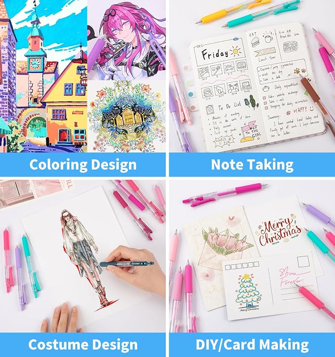 Acrylic Gel Pens For Coloring, 36 Colors Retractable Colored Pens for Black - Image 5
