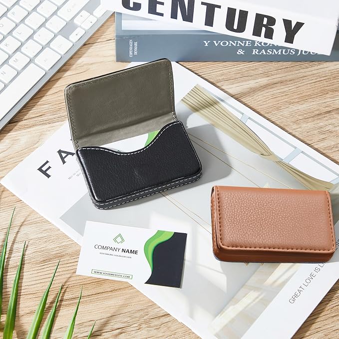 Outus 2 Pcs Business Card Holder, PU Leather Business Card Case Pocket Wallet - Image 5