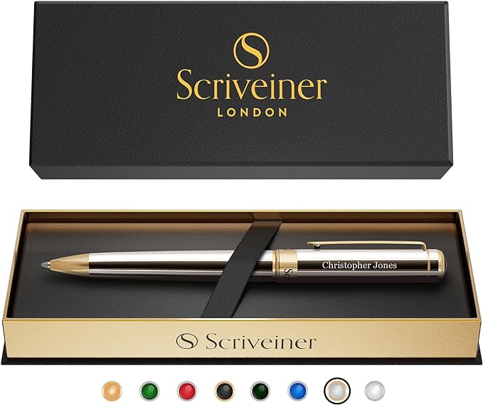 Scriveiner Personalized Silver Chrome Ballpoint Pen by Scriveiner