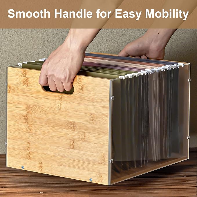Sbanmao 3 Pack Hanging File Organizer, Acrylic File Box Organizer, Bamboo File - Image 7