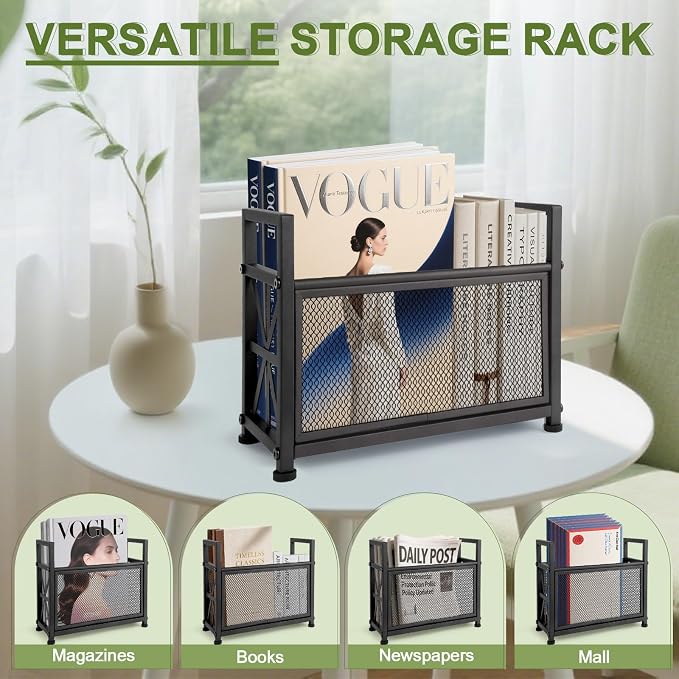 Black Magazine Holder, Metal Magazine Rack Floor, Mesh Magazine File Holder - Image 6