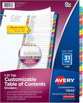 Avery 1-31 Dividers for 3 Ring Binders, 31 Tabs per Set, Customizable Table of by Avery