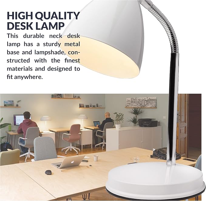 Newhouse Lighting Oxford White Metal Flexible Classic Goose Neck Design Desk or - Image 2