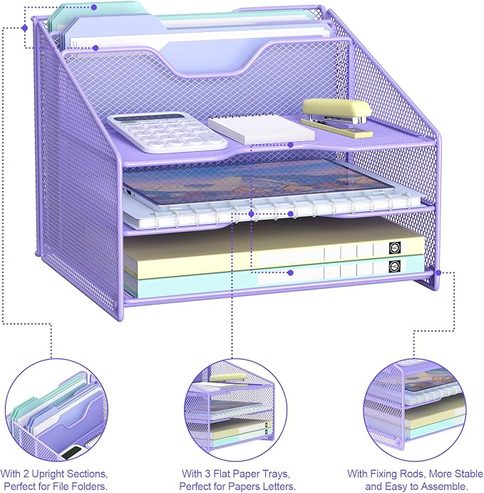 Samstar Purple Desk File Organizer, Mesh Letter File Folder Holder - Image 5