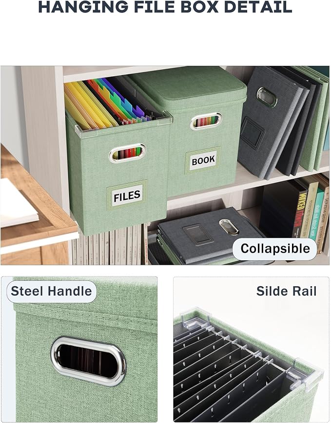 Oterri File Organizer Box with Lid, Hanging Filing File Box with Mesh Pocket - Image 5