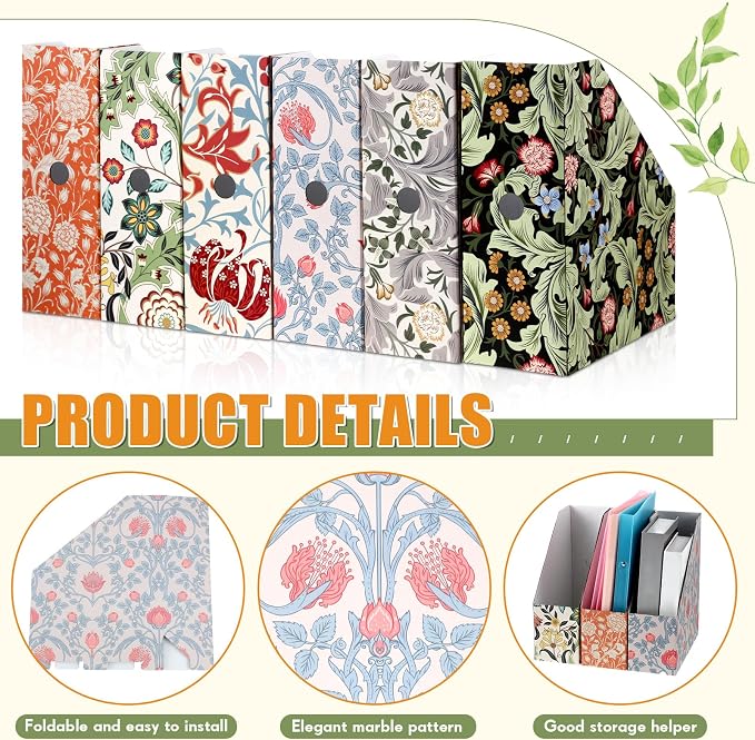 PerKoop 6 Pcs Decorative Magazine File Holders Floral Foldable File Folders - Image 5