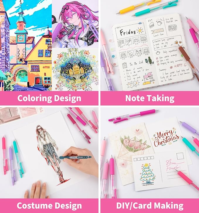 Acrylic Gel Pens For Coloring, 12 Colors Retractable Colored Pens for Black - Image 5