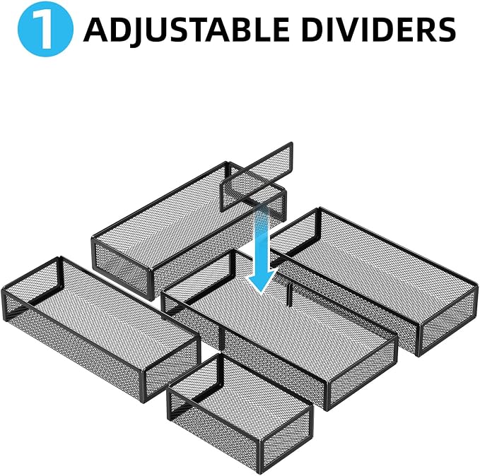 Marbrasse 5 Pack Desk Drawer Organizer Set, Mesh Drawer Storage Trays - Image 4