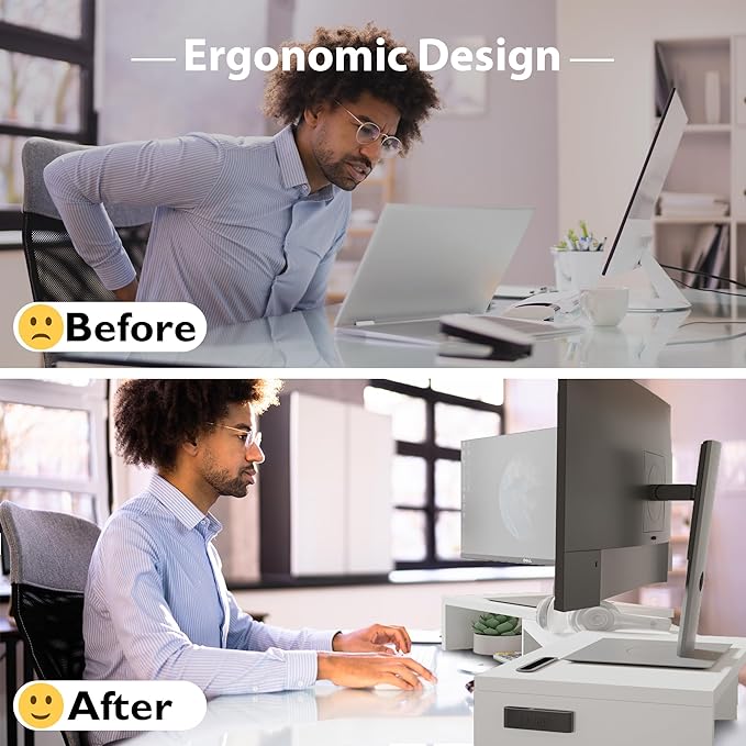 BONTEC Dual Monitor Stand Riser, Adjustable Length & Swivel Angle, Ergonomic - Image 4