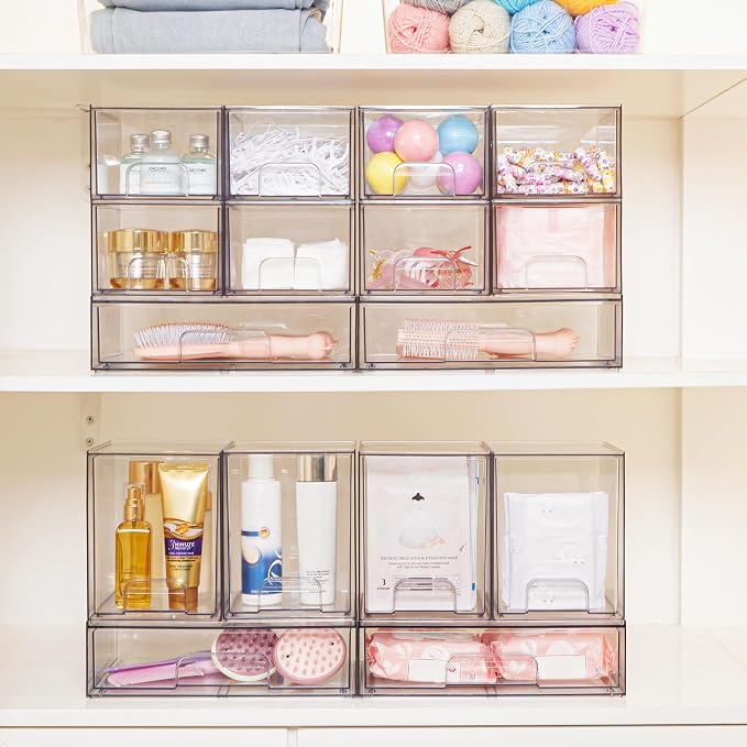 Vtopmart 7.6" H Clear Stackable Storage Drawers, 2 Pack Plastic Organizers Bins - Image 2