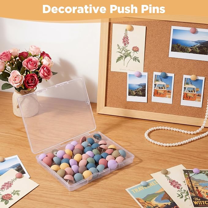 50Pcs Cute Decorative Push Pins- 9 Colors Soft Matte Round Thumbtacks | Cork - Image 3