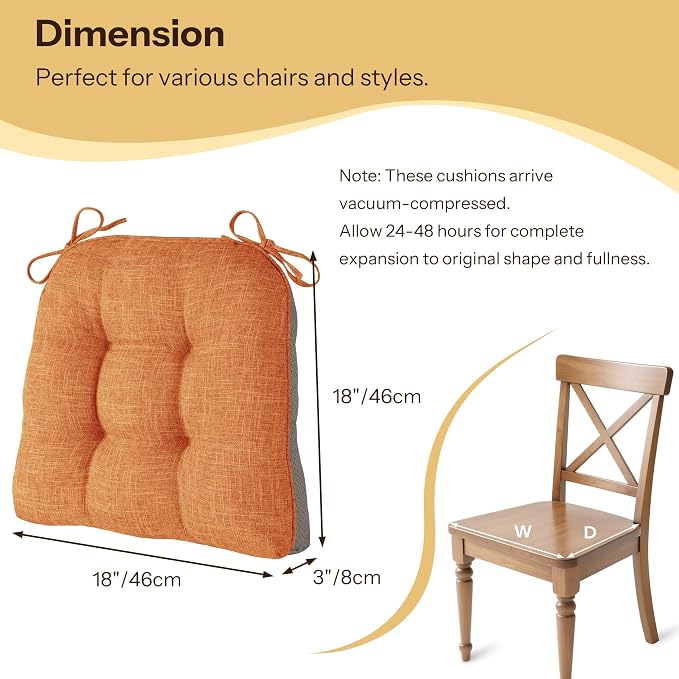 Non Slip Chair Cushions for Dining Chairs Set of 4 Kitchen Chair Cushions - Image 2