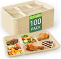 WELLIFE 100% Compostable 5 Compartment Paper Plates, 100 Pack Disposable School by WELLIFE