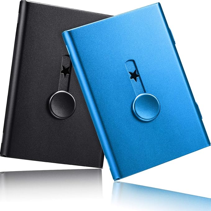 Tatuo 2 Pcs Black/blue 2 Pack Thumb Drive Business Card Holder Stainless Steel - Image 3